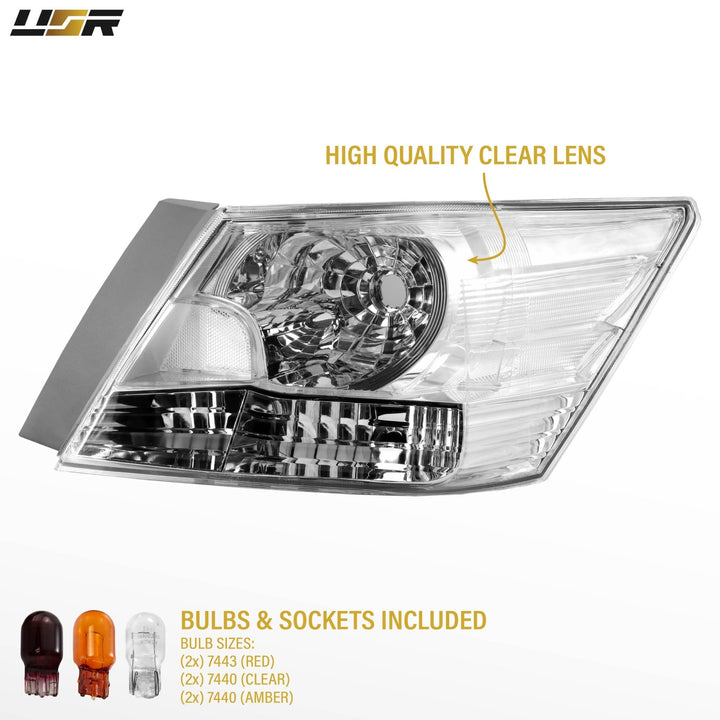 2008 - 2010 Honda Accord 4D Sedan All Clear Lens Tail Lights