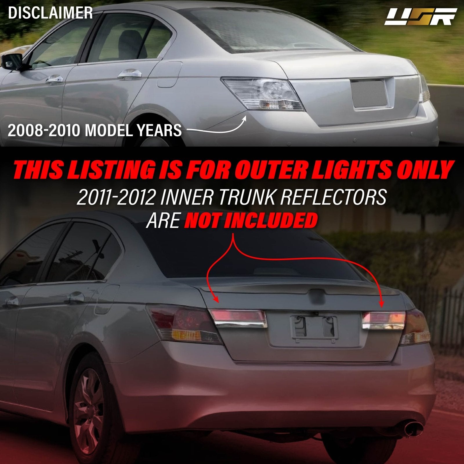 2008-2012 Honda Accord 4D Sedan All Clear Lens Tail Lights
