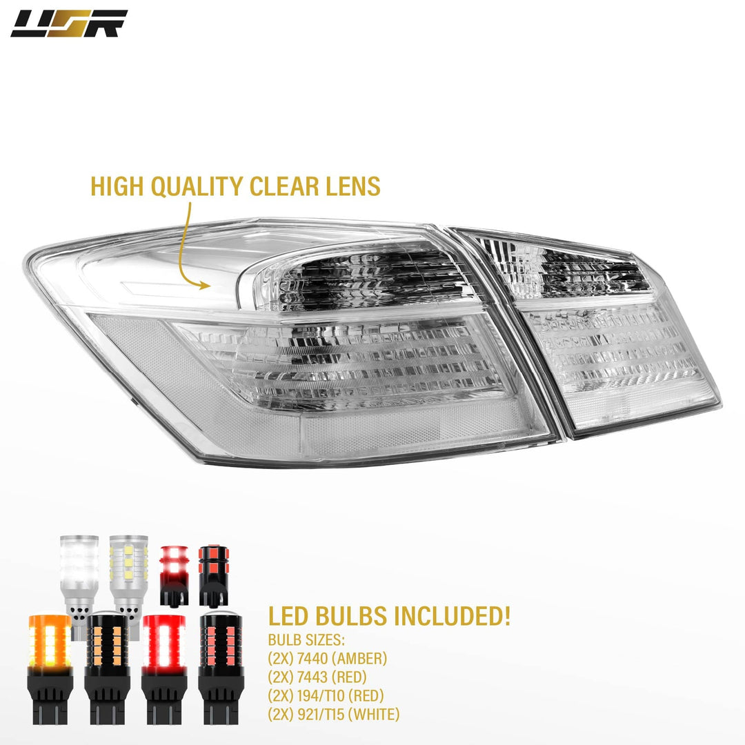 2013 13 2014 14 2015 15 Honda Accord 4D 4 door Sedan All Clear Lens chrome Halogen Tail Lights

#light-source_led