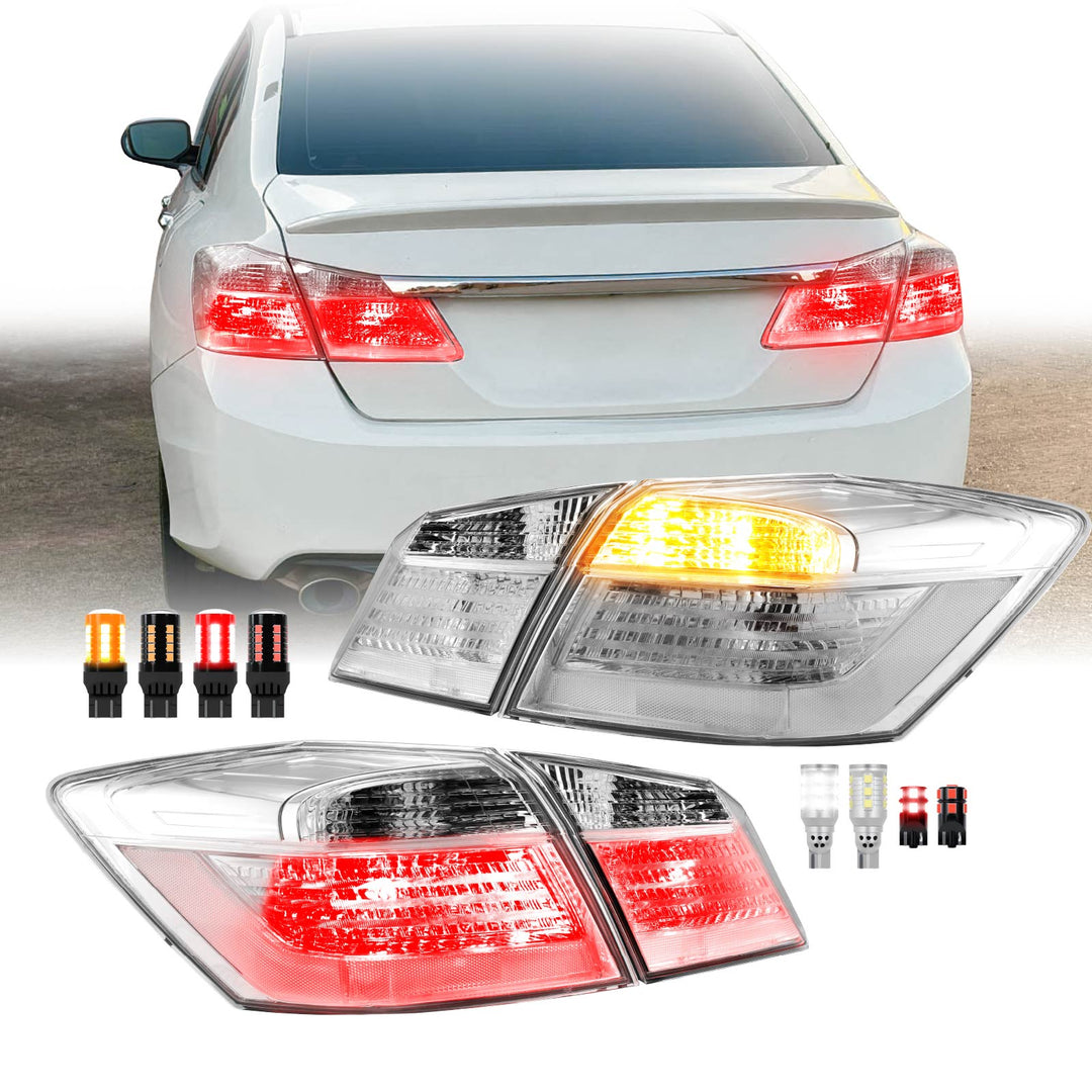 2013 13 2014 14 2015 15 Honda Accord 4D 4 door Sedan All Clear Lens chrome Halogen Tail Lights

#light-source_led