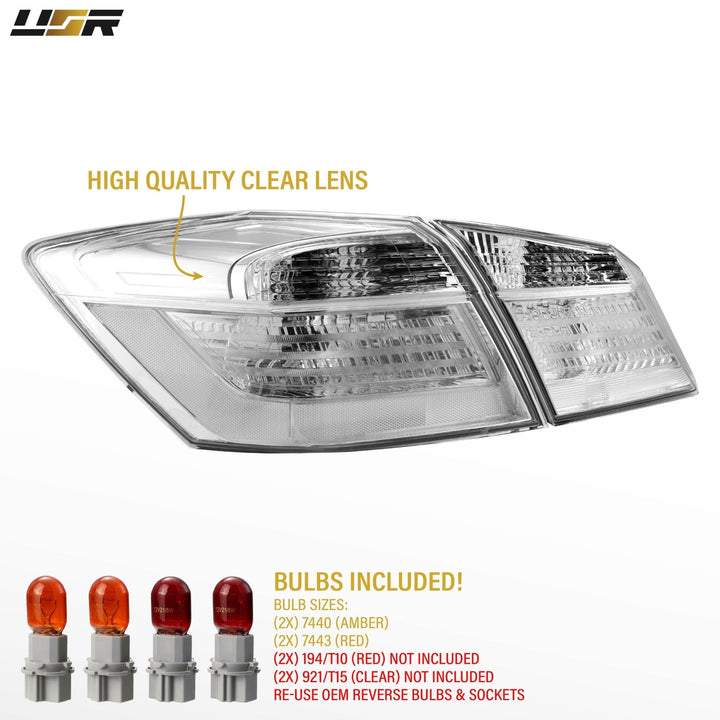 2013-2015 Honda Accord 4D Sedan All Clear Lens Tail Lights