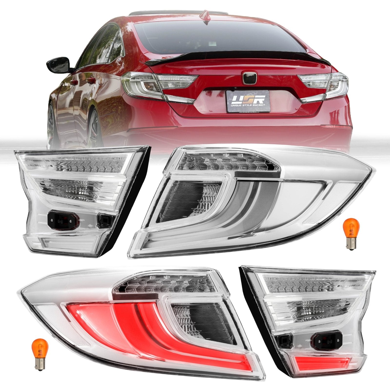 2018-2022 Honda Accord 4D Sedan All Clear Lens 4PC LED Tail Lights