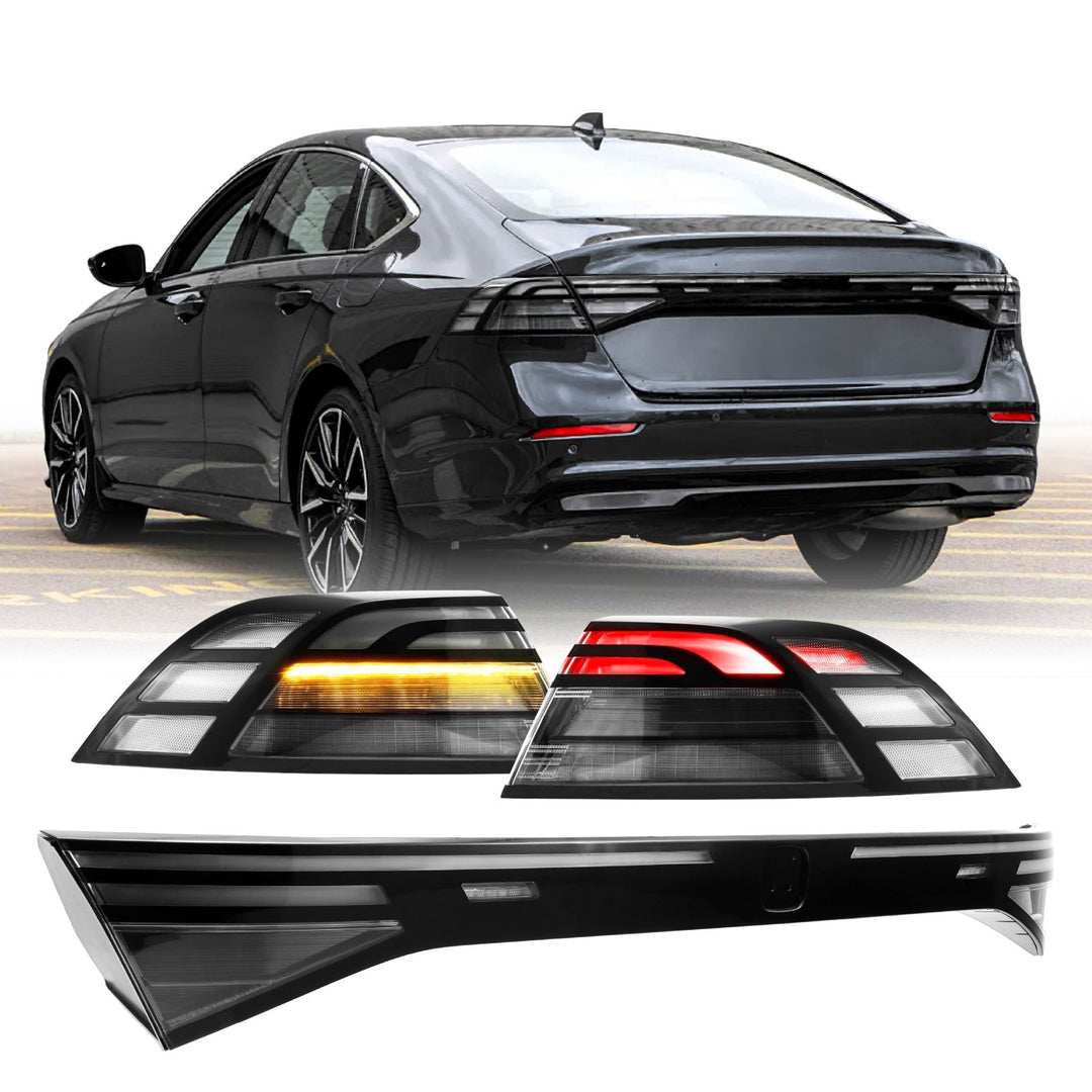 2024 2025 2026 Honda Accord 4D Sedan Black Housing All Clear Lens Full LED 3PC Tail Lights