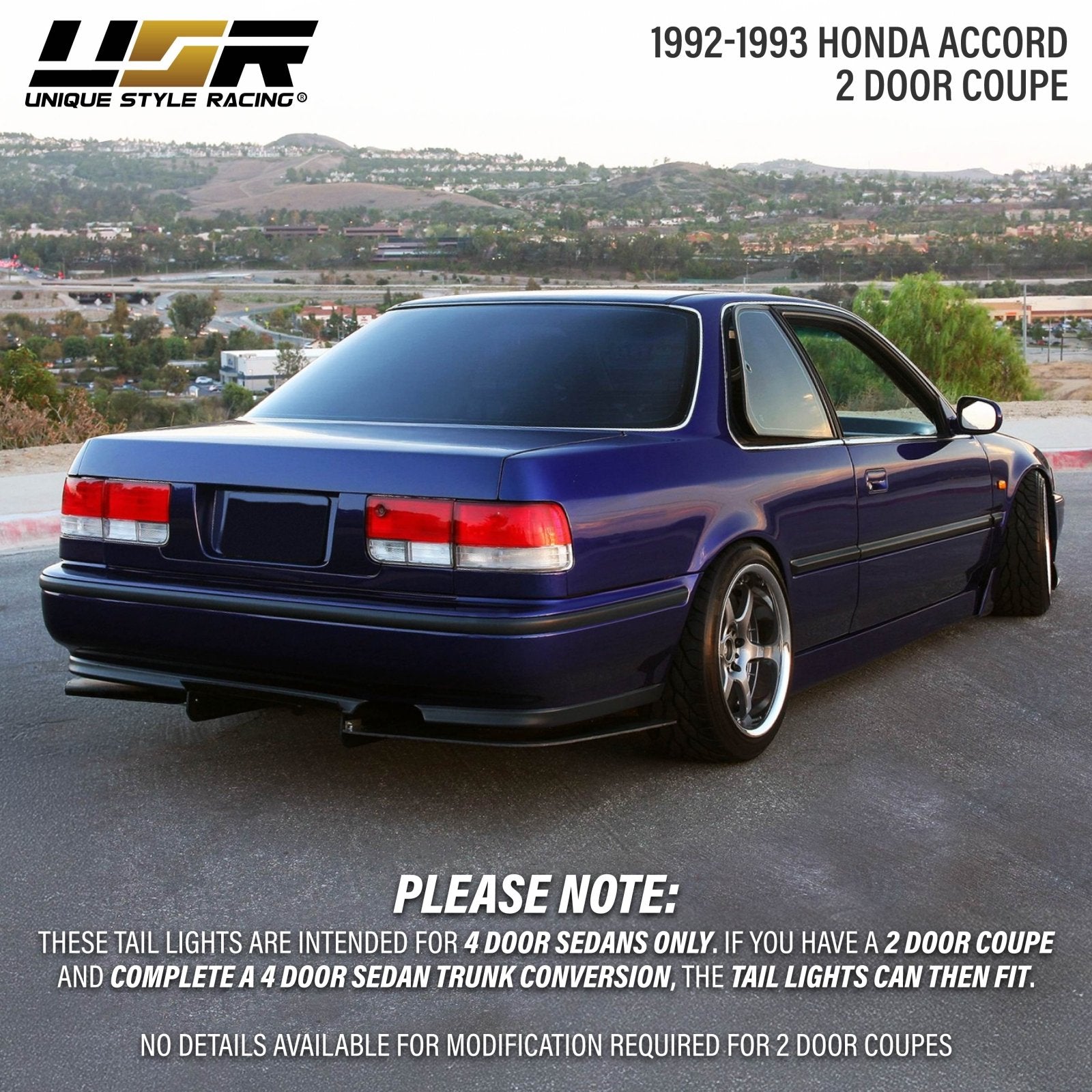 1992-1993 Honda Accord 4D Sedan JDM Red/Clear Lens 4 Piece Tail