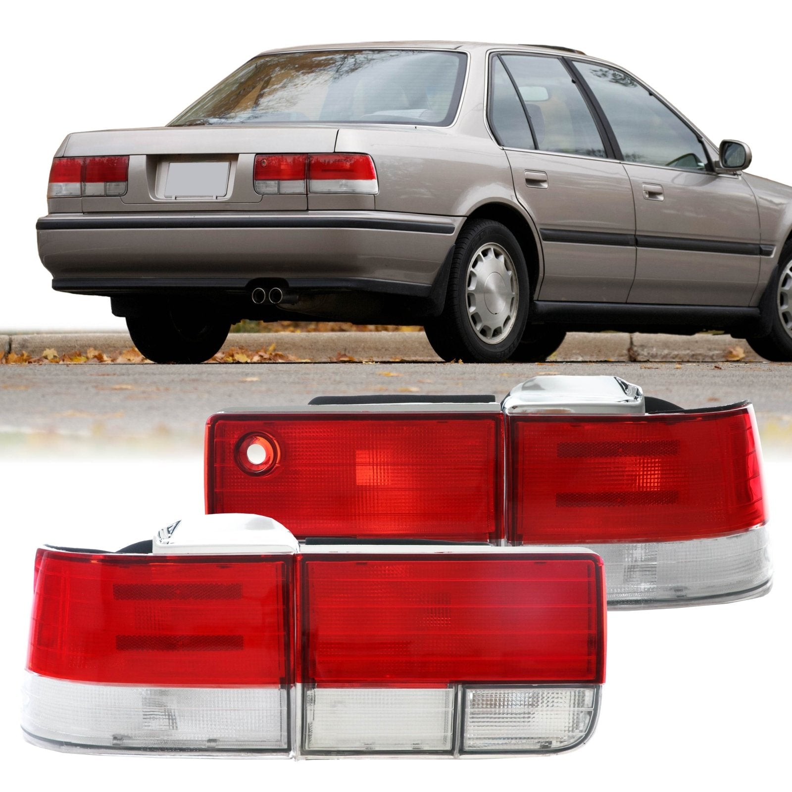 1992-1993 Honda Accord 4D Sedan JDM Red/Clear Lens 4 Piece Tail