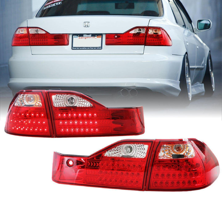 1998 - 2000 Honda Accord 4 Door Sedan JDM Style Red/Clear LED Tail Lights