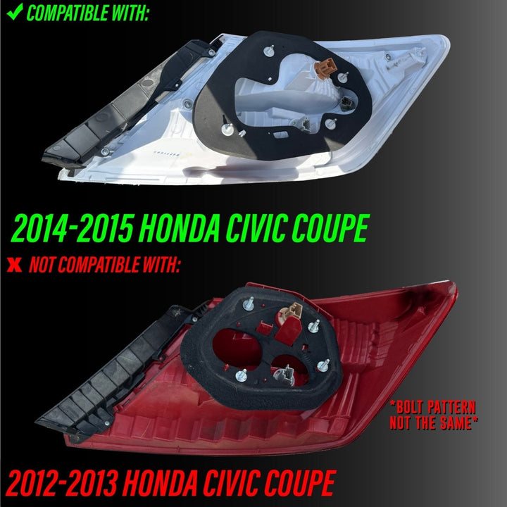 2014 - 2015 Honda Civic 2 Door Coupe & SI All Clear Lens Tail Lights