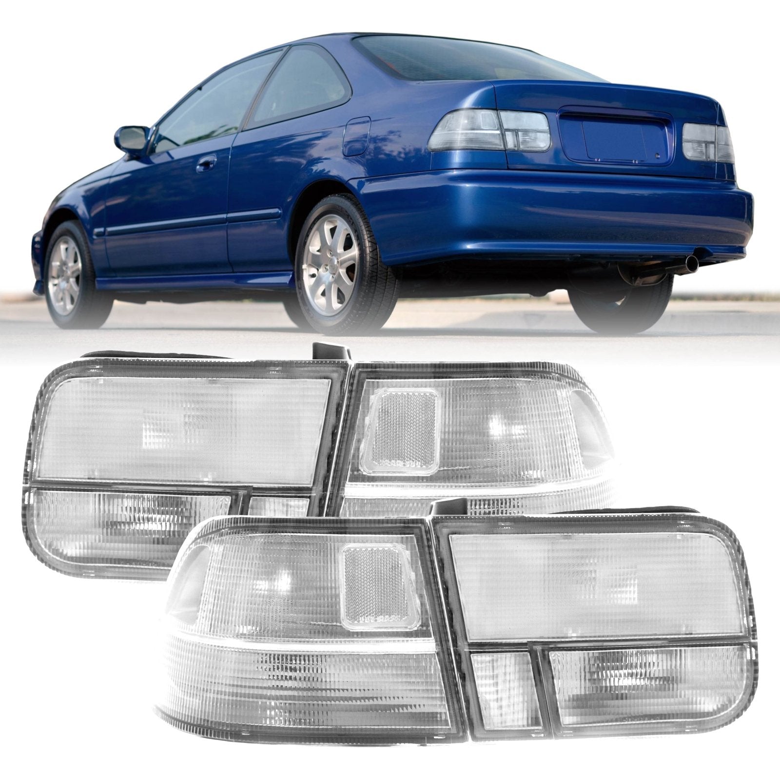 1996-2000 Honda Civic 2D Coupe EK JDM All Clear Lens 4PC Tail