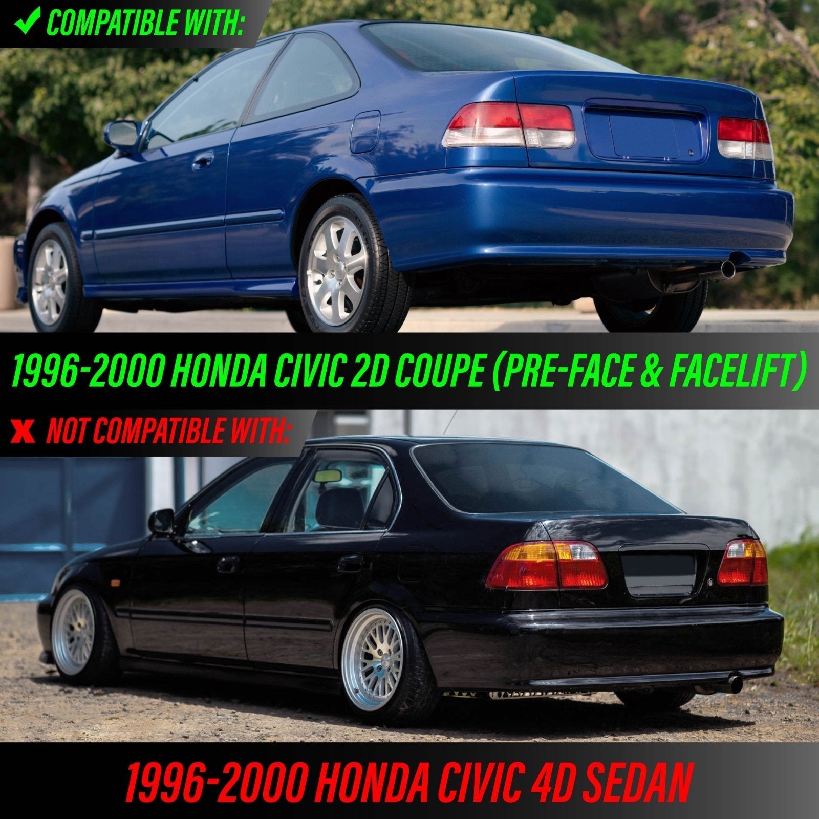 1996-2000 Honda Civic 2D Coupe EK JDM All Clear Lens 4PC Tail