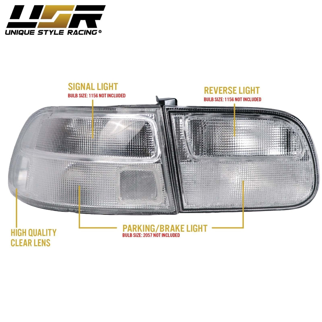 1992 - 1995 Honda Civic 3D Hatch EG SiR JDM Style All Clear Lens 4 Piece Tail Light
