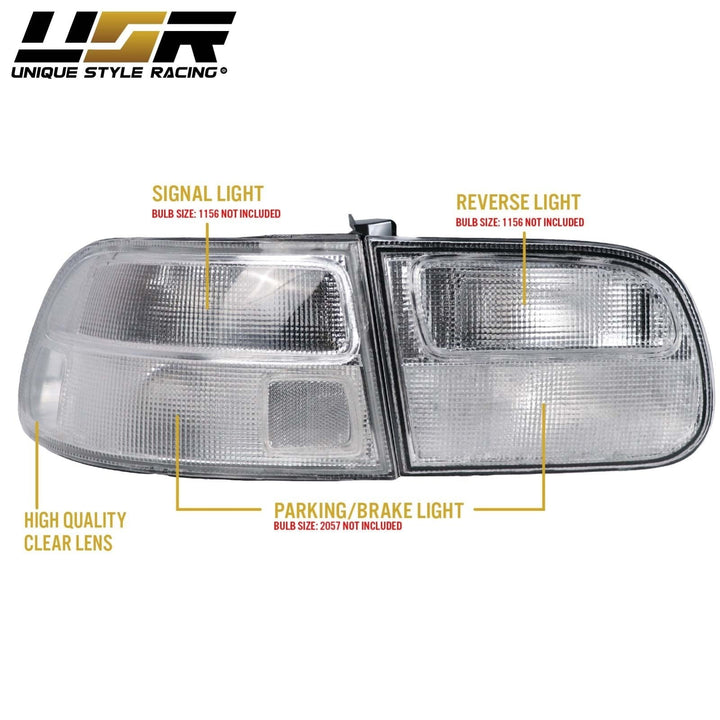 1992 - 1995 Honda Civic 3D Hatch EG SiR JDM Style All Clear Lens 4 Piece Tail Light