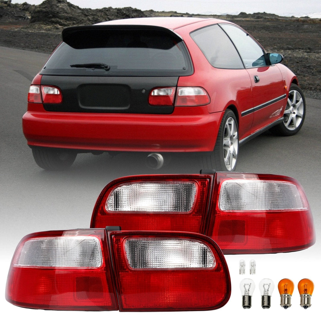 1992 - 1995 Honda Civic Hatchback EG 3 Door 4 Piece JDM SiR Style Red/Clear Lens Tail Lights