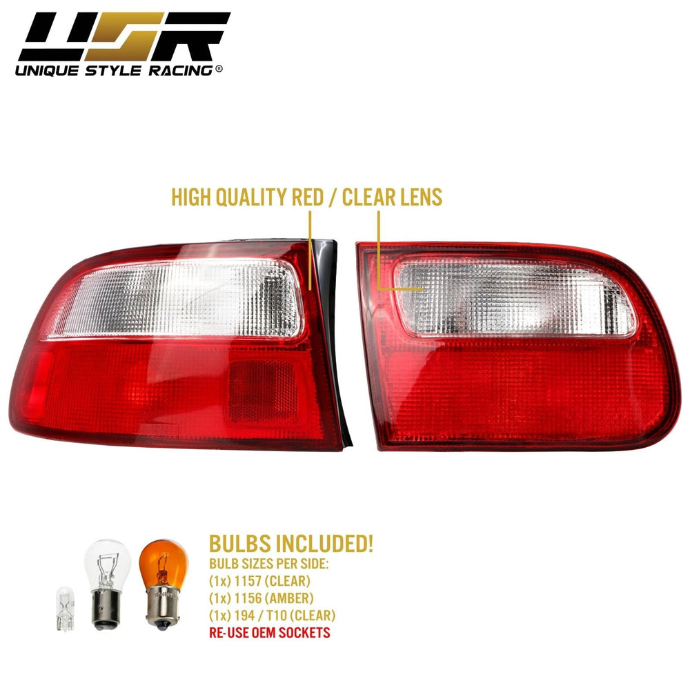 1992 - 1995 Honda Civic Hatchback EG 3 Door 4 Piece JDM SiR Style Red/Clear Lens Tail Lights