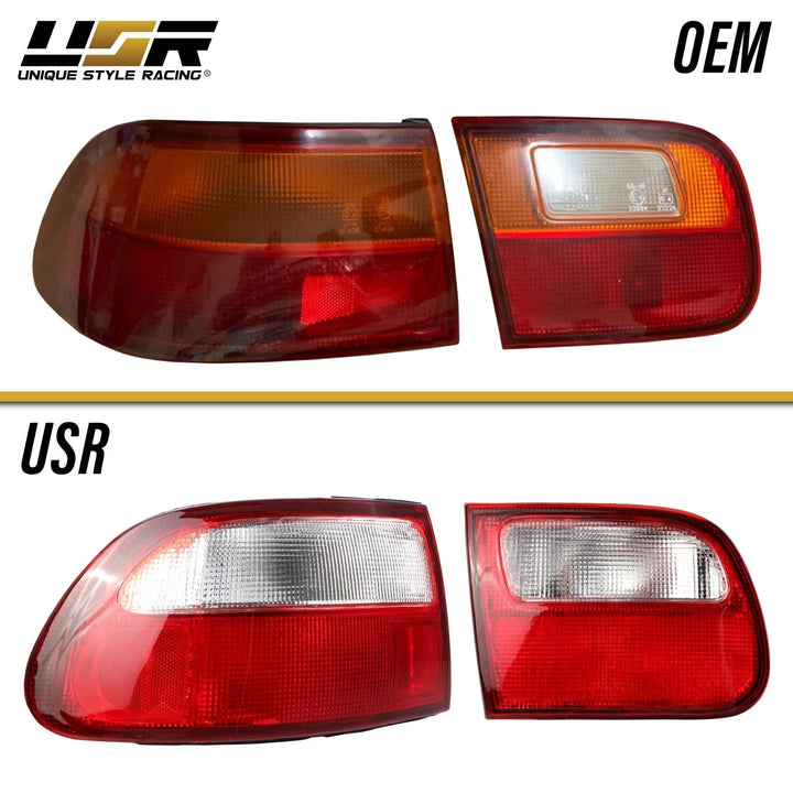 1992 - 1995 Honda Civic Hatchback EG 3 Door 4 Piece JDM SiR Style Red/Clear Lens Tail Lights