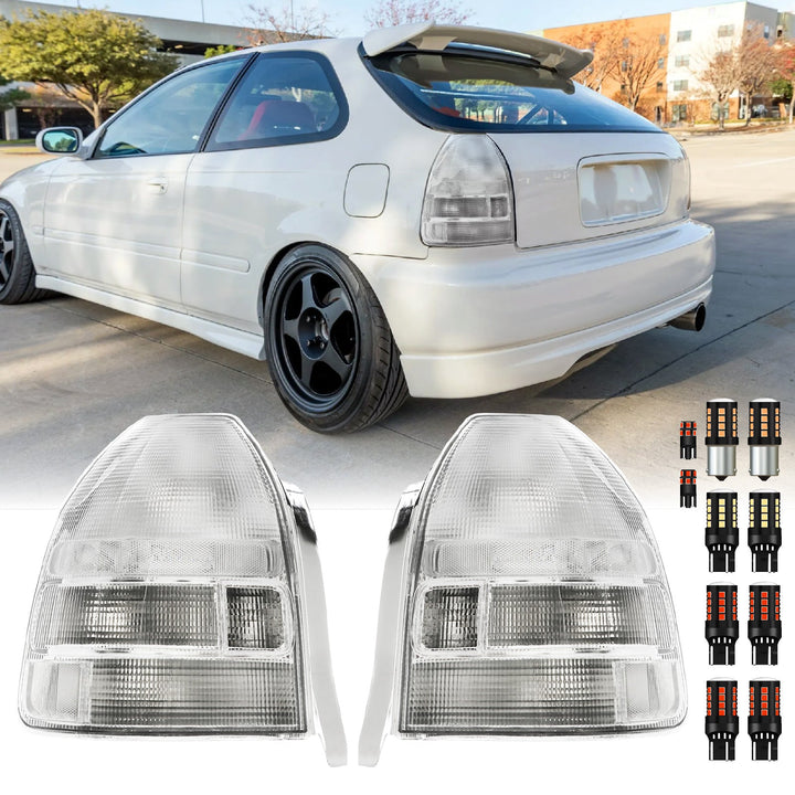 1996-2000 Honda Civic 3D Hatchback EK JDM SiR Style All Clear Lens Tail Light