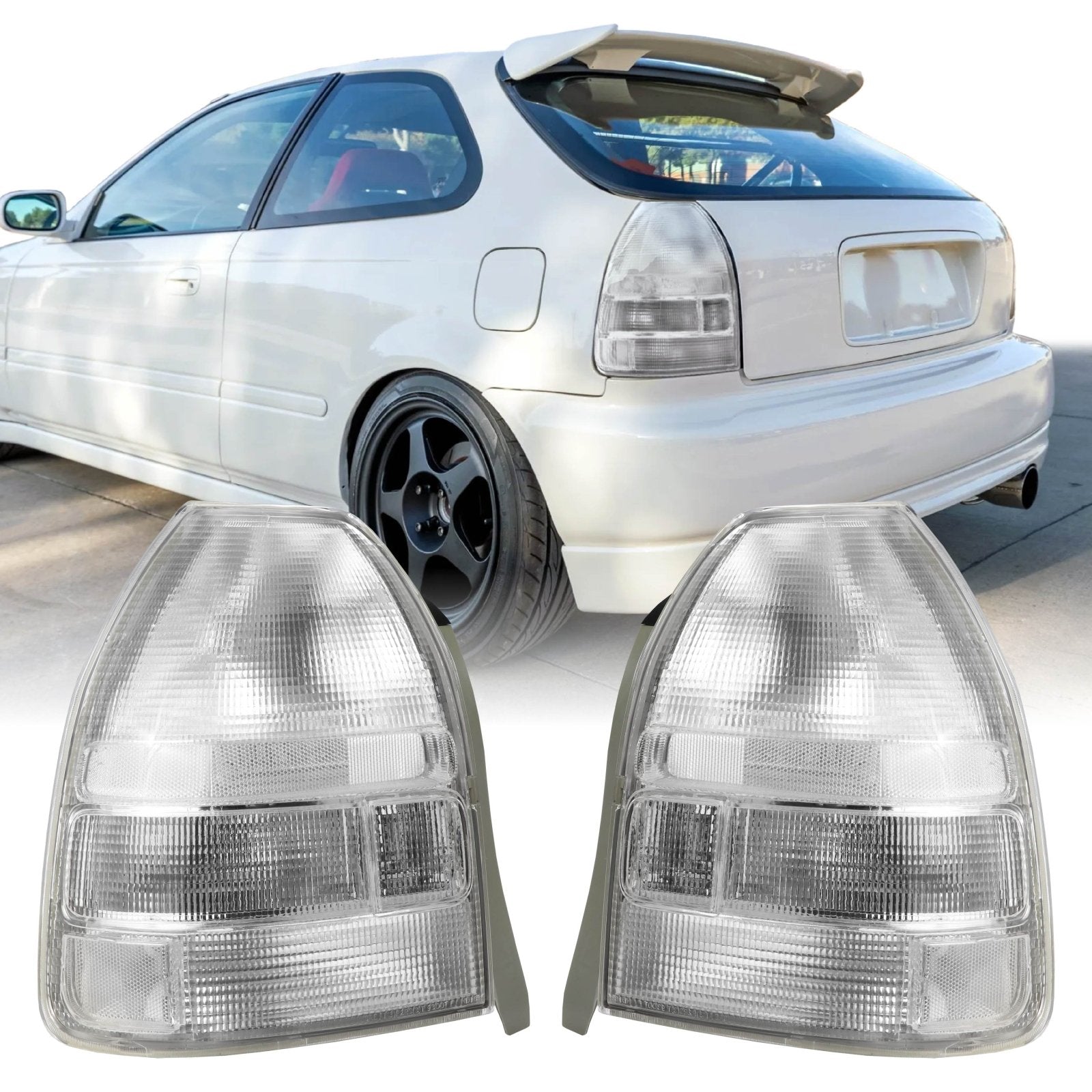 1996-2000 Honda Civic 3D EK Black Trim All Clear Lens Tail Light ...