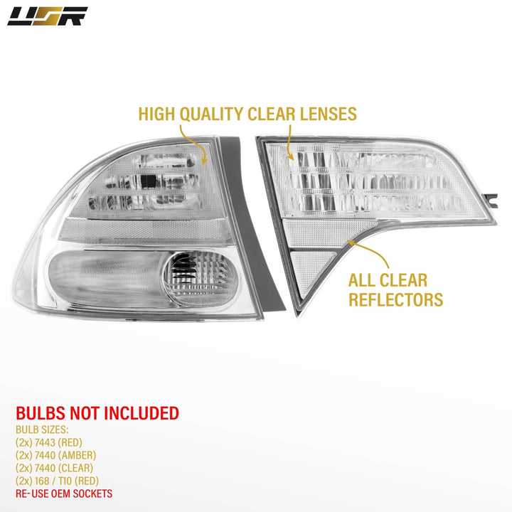 2006 - 2011 Honda Civic 4D Sedan Euro Spec 4PC All Clear Tail Lights

#light-source_incandescent