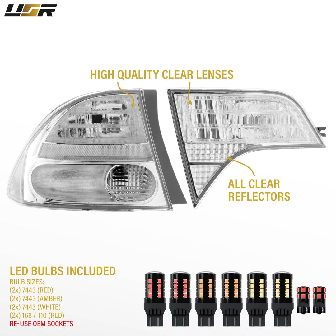 2006 - 2011 Honda Civic 4D Sedan Euro Spec 4PC All Clear Tail Lights

#light-source_led
