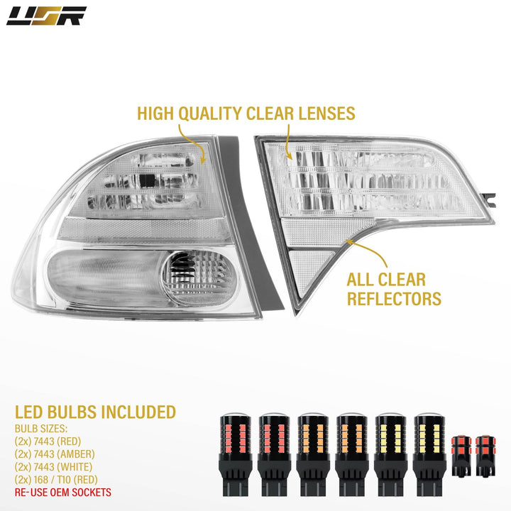 2006 - 2011 Honda Civic 4D Sedan Euro Spec 4PC All Clear Tail Lights

#light-source_led