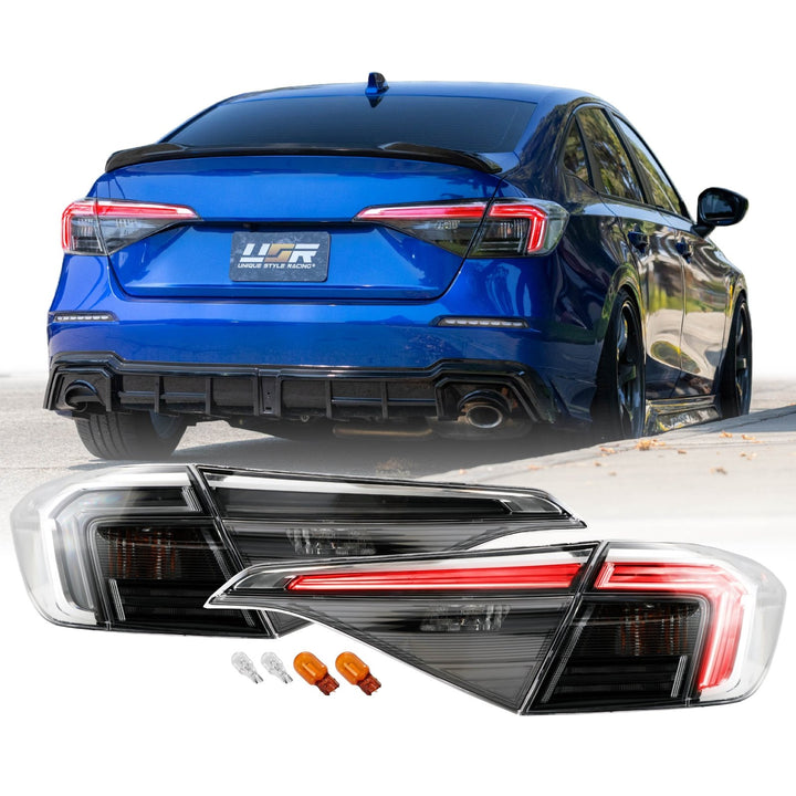 2022 - 2025 Honda Civic 4D Sedan OE Style Black Housing All Clear Lens With Built In Red LED Bars 4PC Tail Lights

#light-source_incandescent