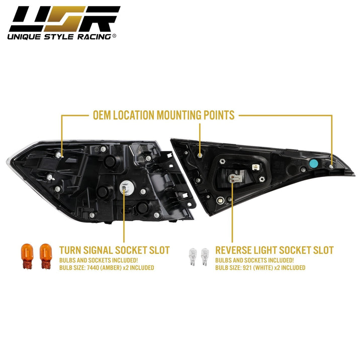 2022 - 2025 Honda Civic 4D Sedan OE Style Black Housing All Clear Lens With Built In Red LED Bars 4PC Tail Lights