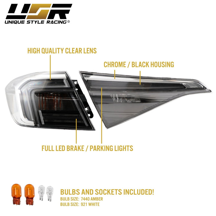 2022 - 2025 Honda Civic 4D Sedan OE Style Black Housing All Clear Lens With Built In Red LED Bars 4PC Tail Lights