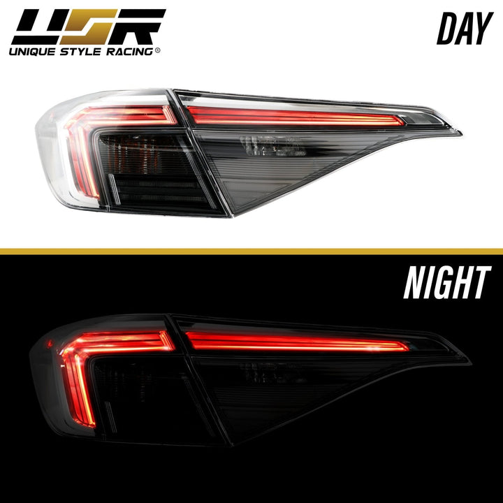 2022 - 2025 Honda Civic 4D Sedan OE Style Black Housing All Clear Lens With Built In Red LED Bars 4PC Tail Lights