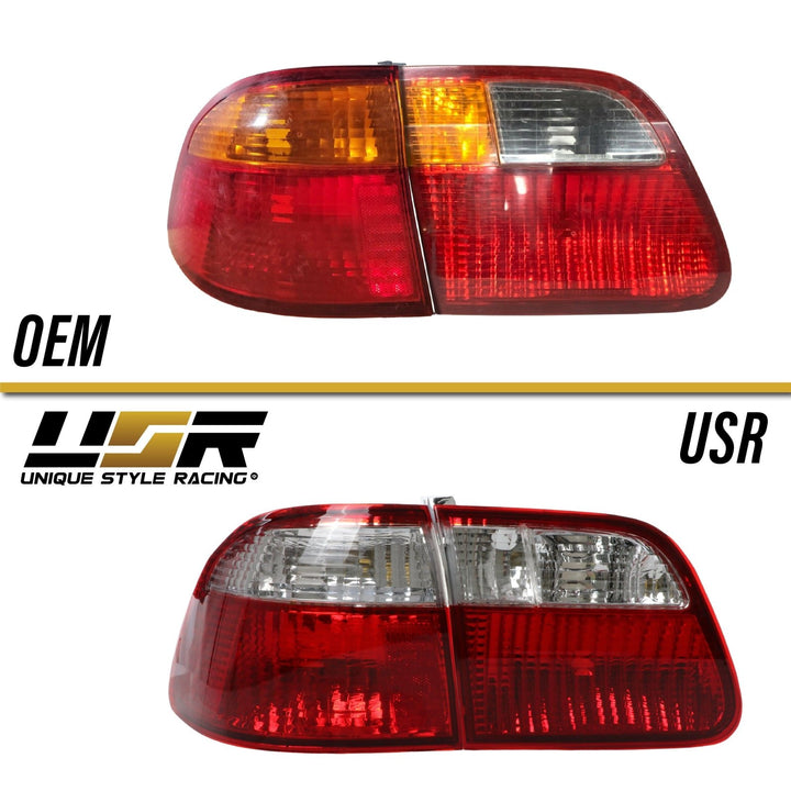 1999 - 2000 Honda Civic 4D Sedan EK JDM Style 4PC Red/Clear Lens Tail Light