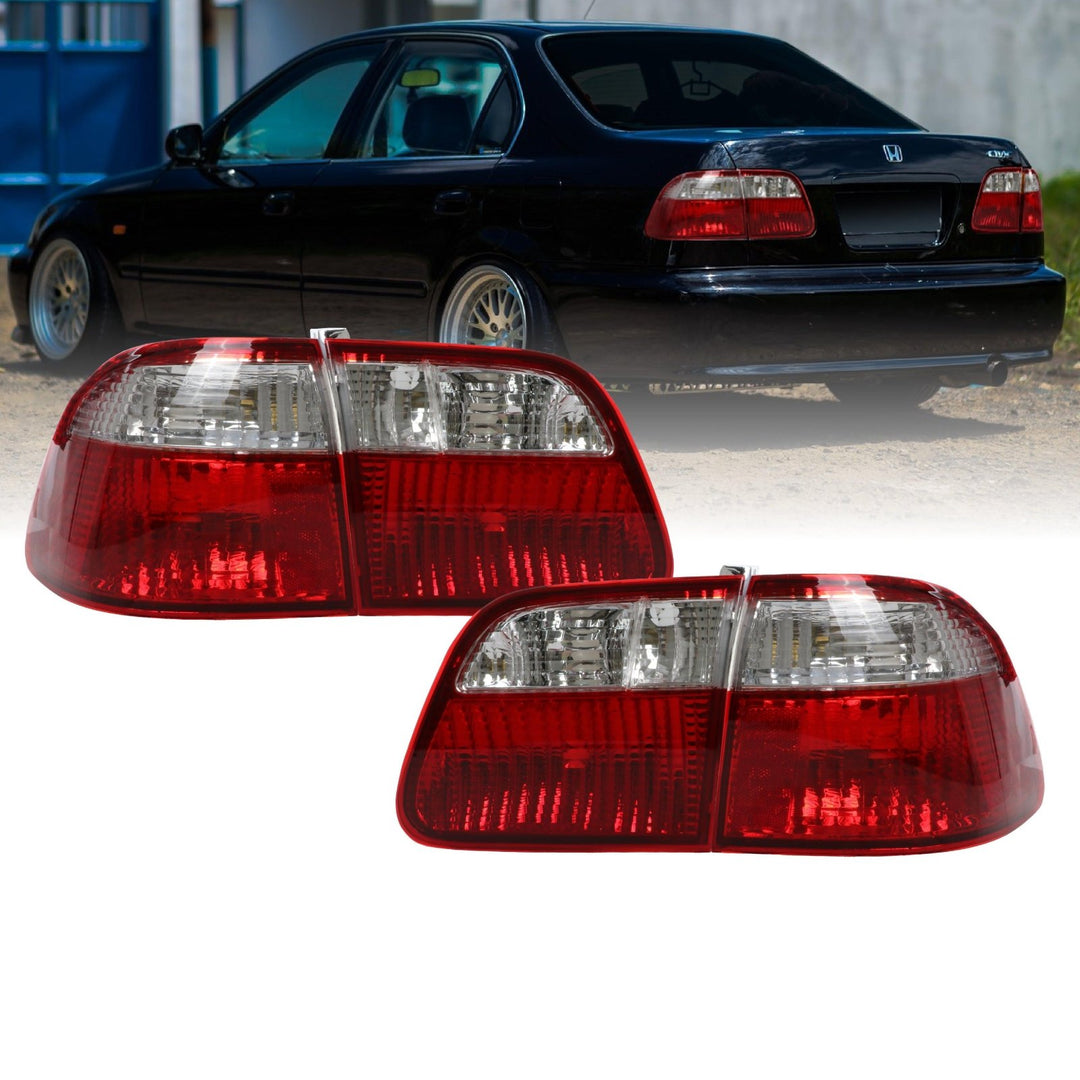 1999 - 2000 Honda Civic 4D Sedan EK JDM Style 4PC Red/Clear Lens Tail Light