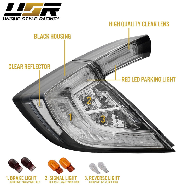 2017 - 2021 Civic FK Hatchback 10th Gen JDM All Clear 4PCS Tail Light