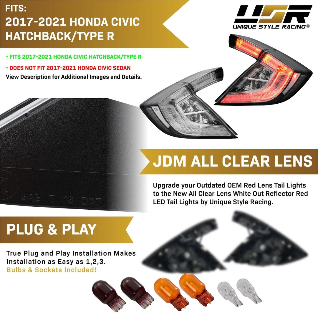 2017 - 2021 Civic FK Hatchback 10th Gen JDM All Clear 4PCS Tail Light