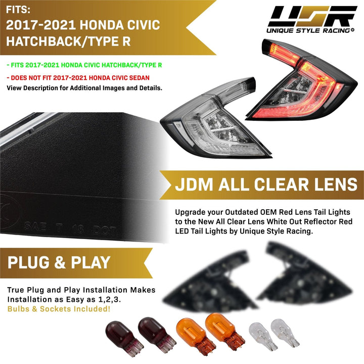 2017 - 2021 Civic FK Hatchback 10th Gen JDM All Clear 4PCS Tail Light
