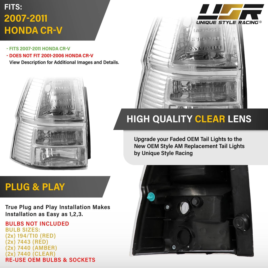 2007 2008 2009 2010 2011 Honda  CRV 4D SUV All Clear Lens Tail Lights

#light-source_no-bulbs