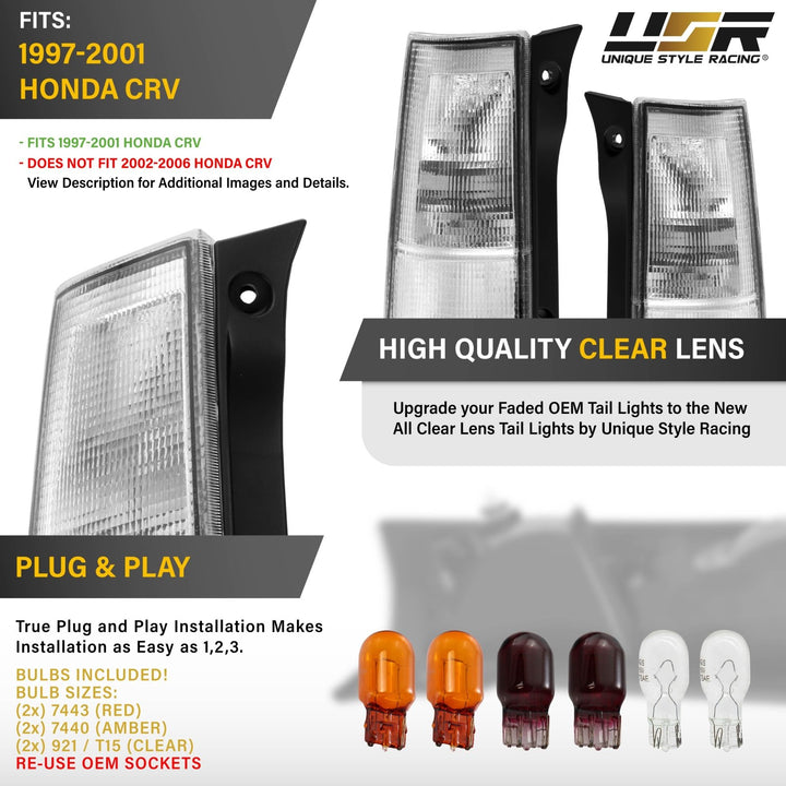 1997 - 2001 Honda CRV CR-V JDM Style All Clear Lens Tail Lights

#light-source_halogen