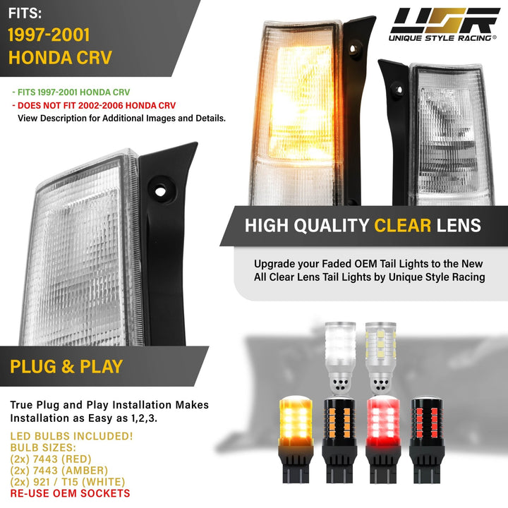 1997 - 2001 Honda CRV CR-V JDM Style All Clear Lens Tail Lights

#light-source_led