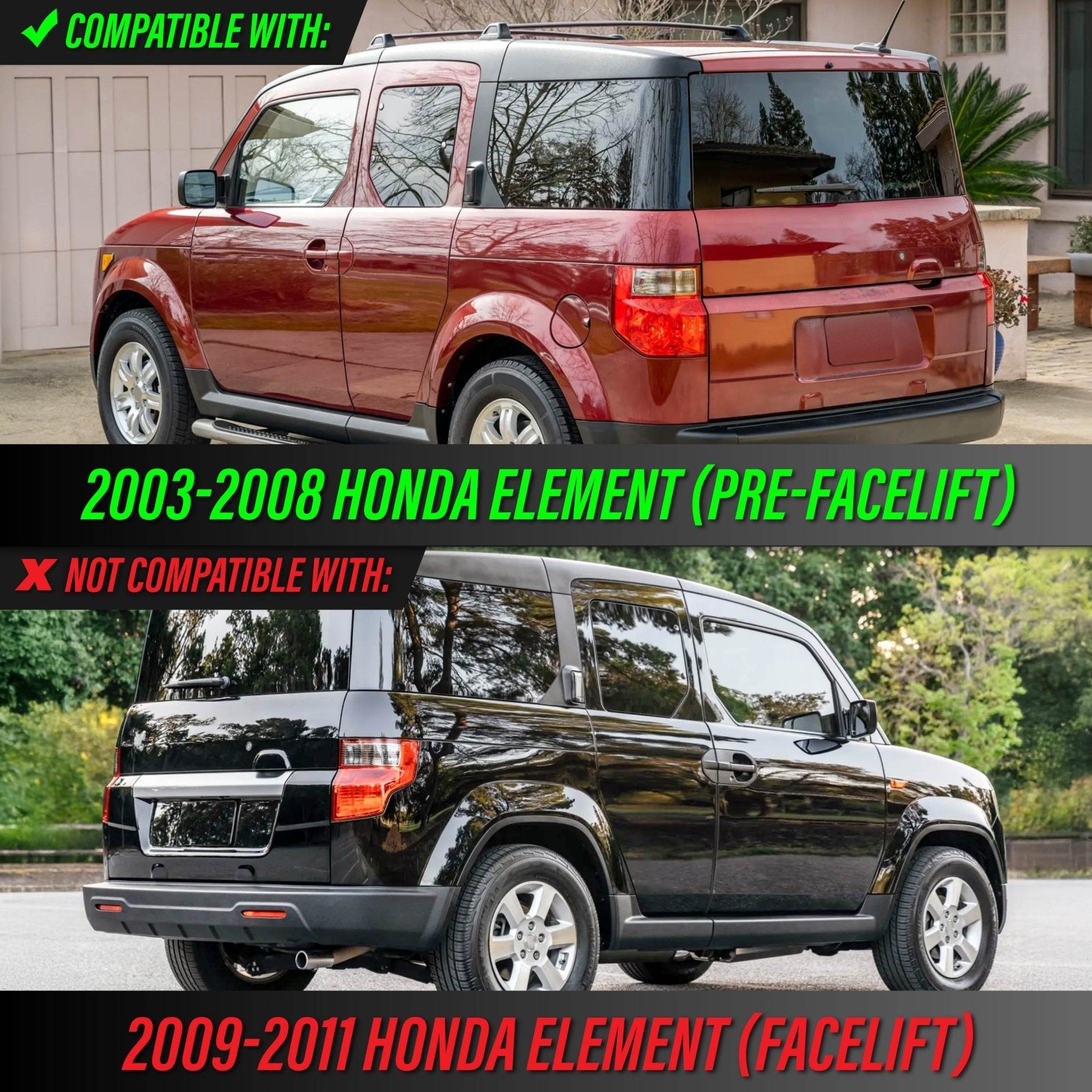 2003-2008 Honda Element Black / Chrome Housing Light Smoke Lens