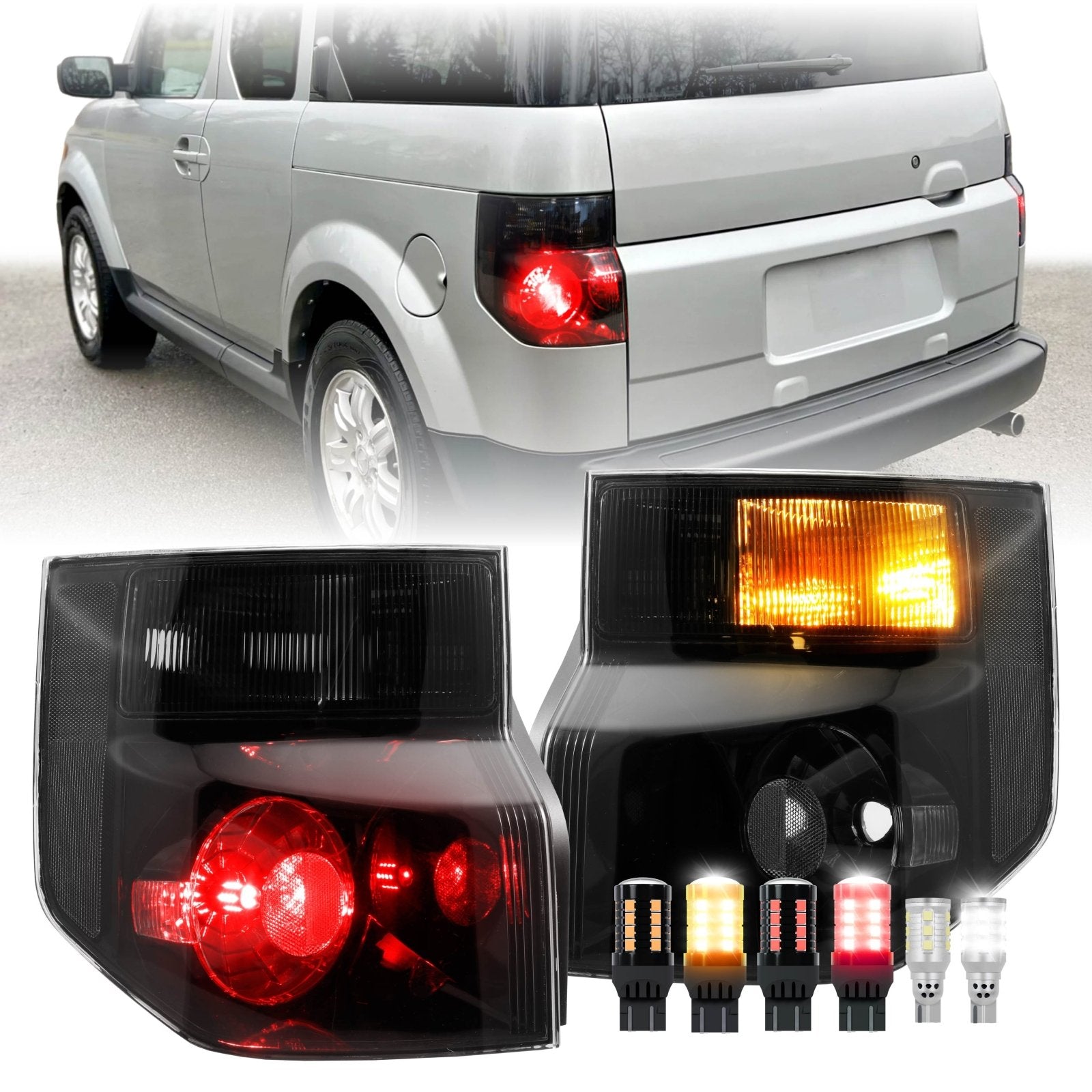 2003-2008 Honda Element Black / Chrome Housing Light Smoke Lens