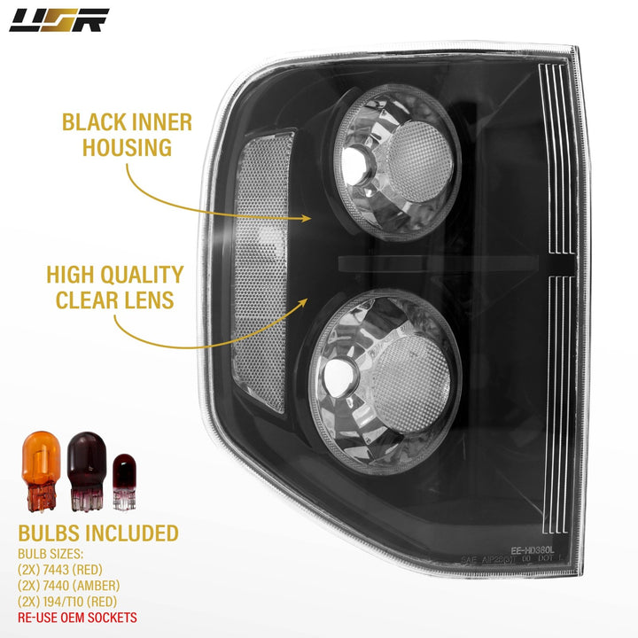 2003 - 2008 Honda Pilot Black Housing All Clear Lens Tail Lights