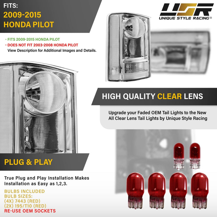 2009 - 2015 Honda Pilot All Clear Lens Tail Lights

#light-source_incandescent