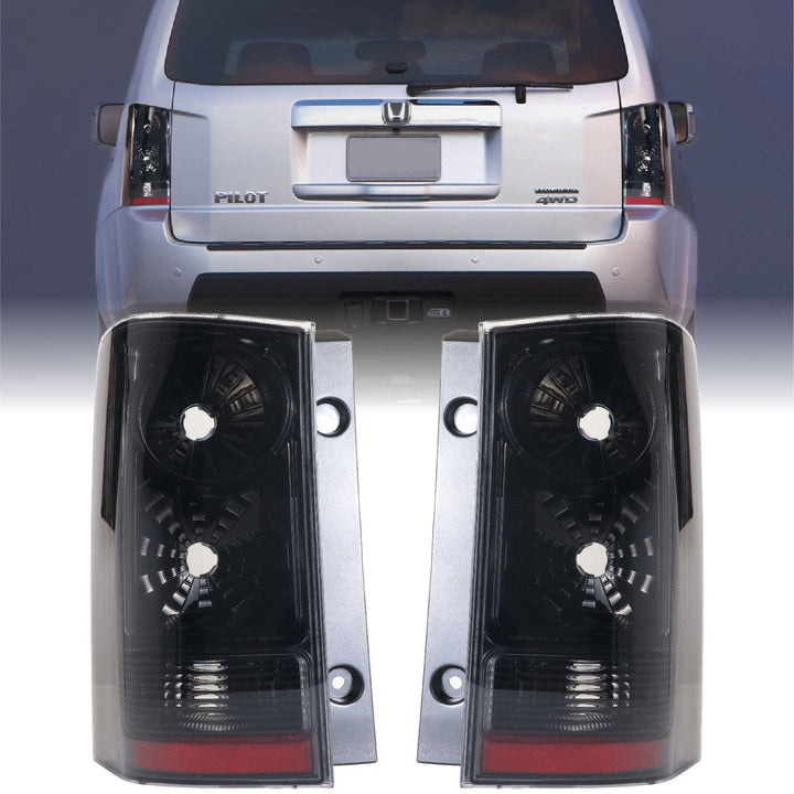 2009 - 2015 Honda Pilot Light Smoke Lens Black Chrome Housing Tail Light