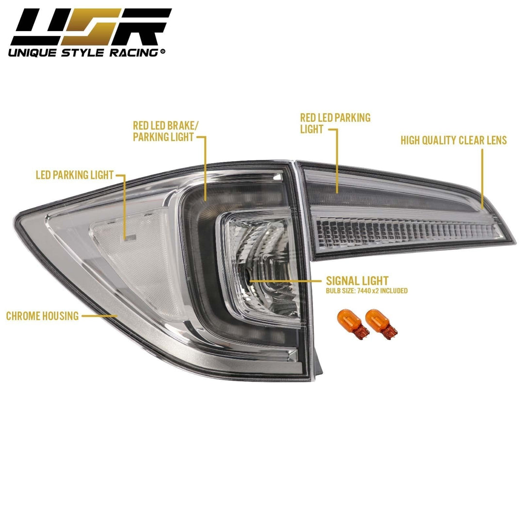 2016 - 2018 Honda Pilot 3rd GEN SUV All Clear Lens LED 4 Piece Tail Lights
