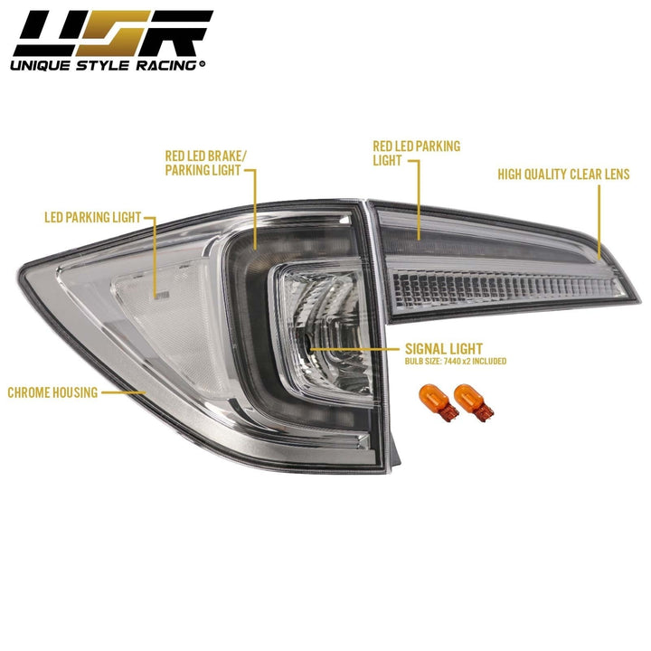 2016 - 2018 Honda Pilot 3rd GEN SUV All Clear Lens LED 4 Piece Tail Lights
