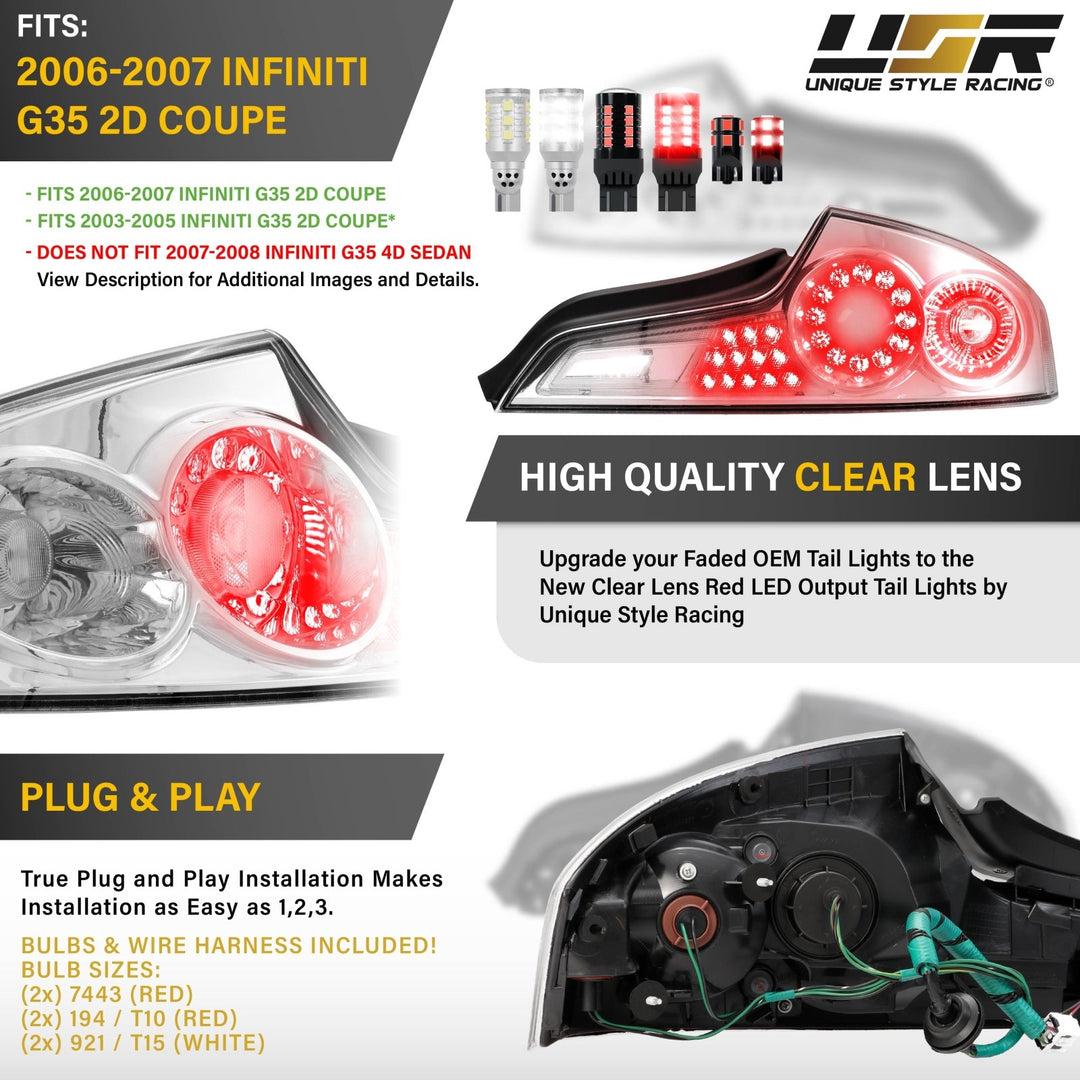 2006 - 2007 Infiniti G35 2 Door Coupe All Clear Lens LED Tail Lights

#light-source_led
