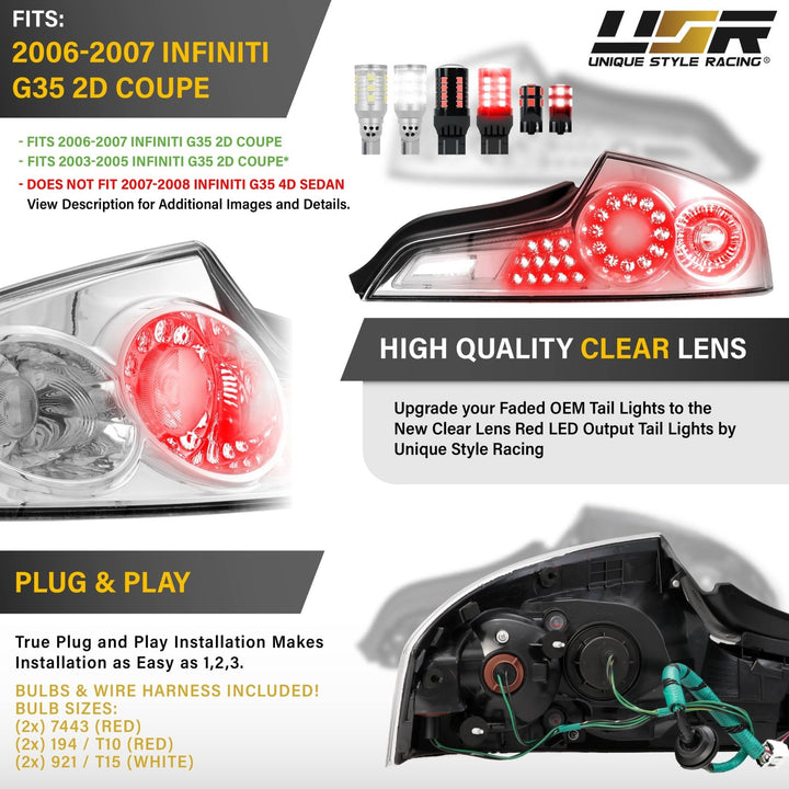 2006 - 2007 Infiniti G35 2 Door Coupe All Clear Lens LED Tail Lights

#light-source_led