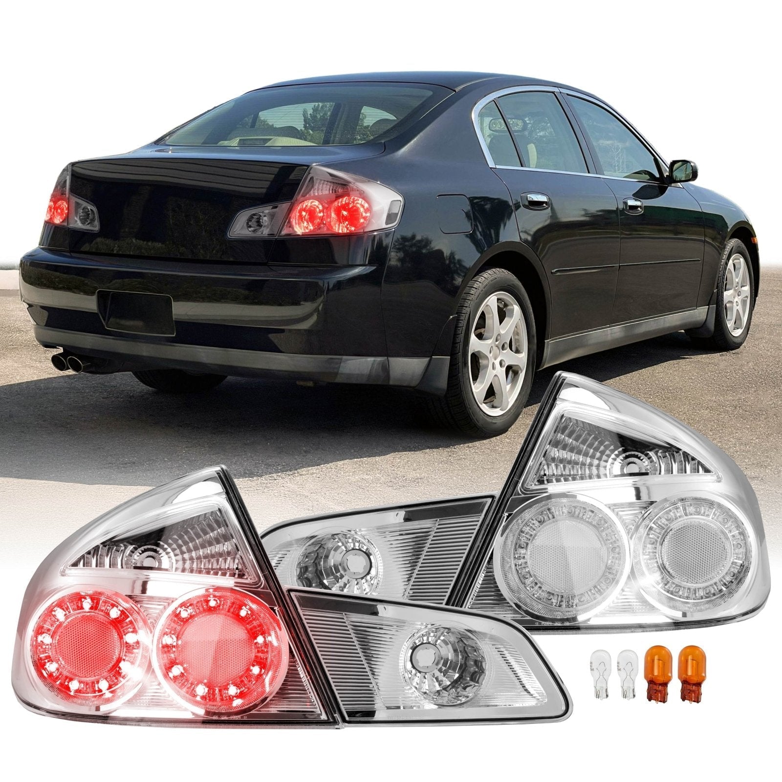 2003-2006 Infiniti G35 4 Door Sedan All Clear Lens 4 Piece Tail Lights ...