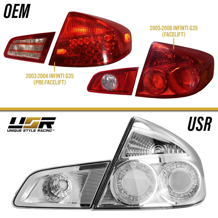2003 - 2006 Infiniti G35 4 Door Sedan All Clear Lens 4 Piece Tail Lights