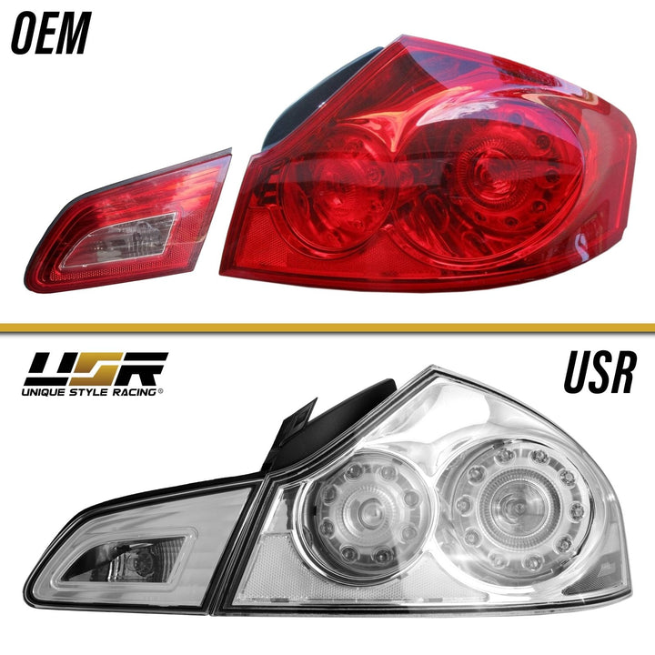2007 - 2013 Infiniti G35 4D, 2009 - 2013 G37 4D & 2015 Q40 4D Sedan All Clear Lens LED Tail Lights
