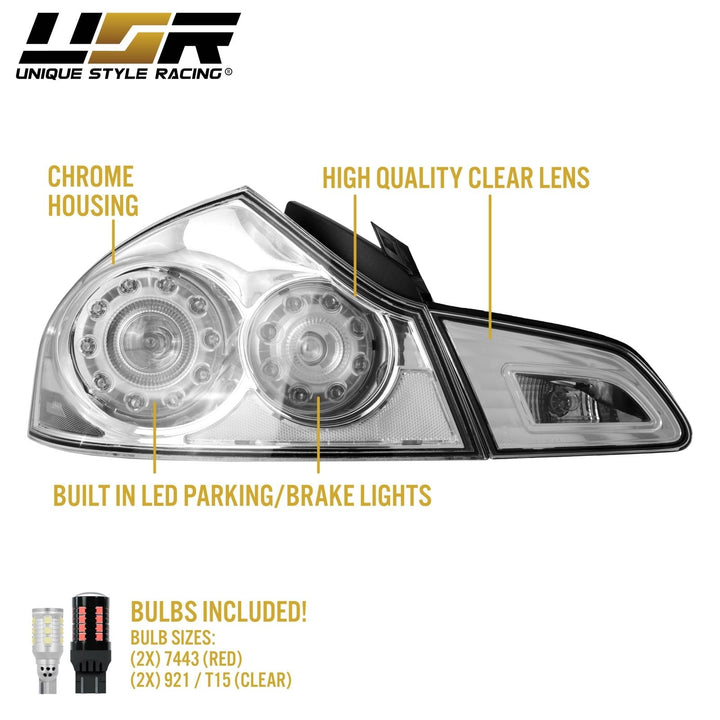 2007 - 2013 Infiniti G35 4D, 2009 - 2013 G37 4D & 2015 Q40 4D Sedan All Clear Lens LED Tail Lights