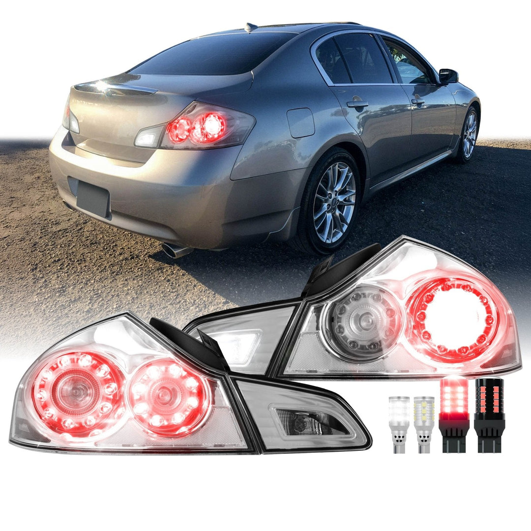 2007 - 2013 Infiniti G35 4D, 2009 - 2013 G37 4D & 2015 Q40 4D Sedan All Clear Lens LED Tail Lights