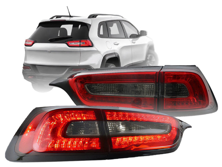 2014 - 2017 Jeep Cherokee KL Red/Smoke Lens Rear 4 Pieces Inner + Outer LED Tail Lights